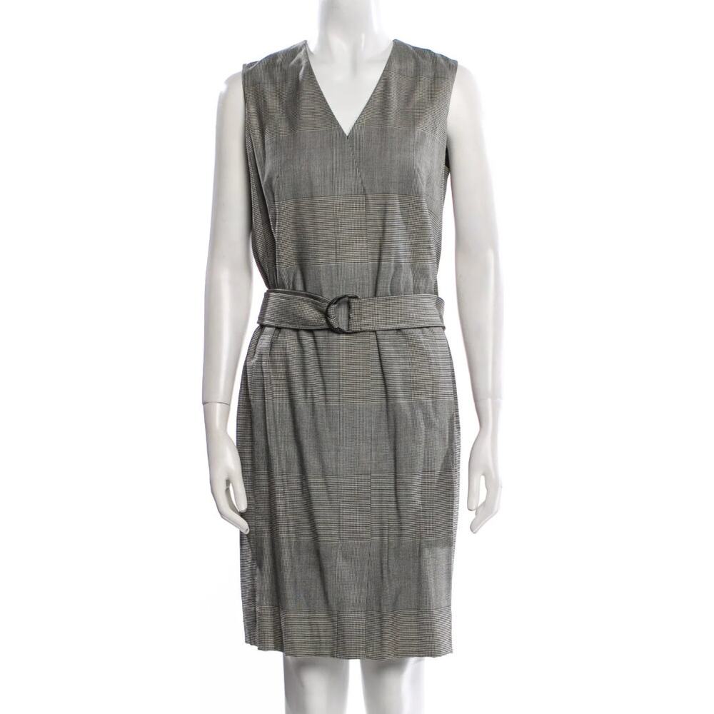 AKRIS PUNTO Women's Belted Prince of Wales Dress Size 6 Gray Houndstooth Plaid